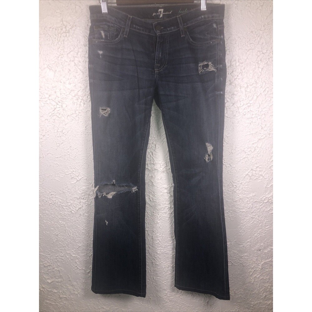 7 For All Mankind Jeans Women's Sz 28 Blue Mid Rise Distress Boot Cut